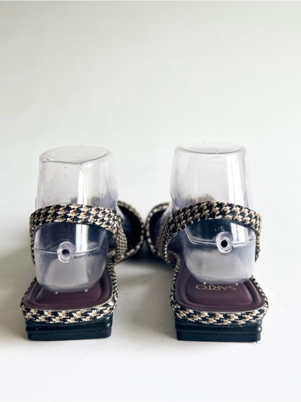 Sarto Khaki Black White Textile Square Toe Sandals size 8.5. - Picture 6 of 16